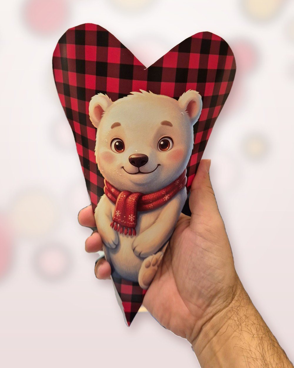 Heart-shaped printable cone with a teddy bear design
